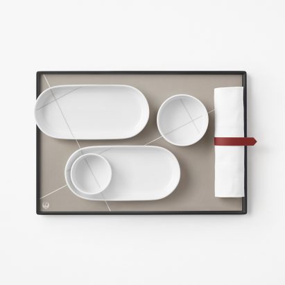 Inflight meal tray and dishes by Nendo for Japan Airlines
