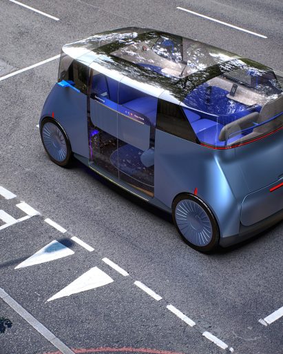 Exterior of PriestmanGoode's autonomous ride-hailing vehicle