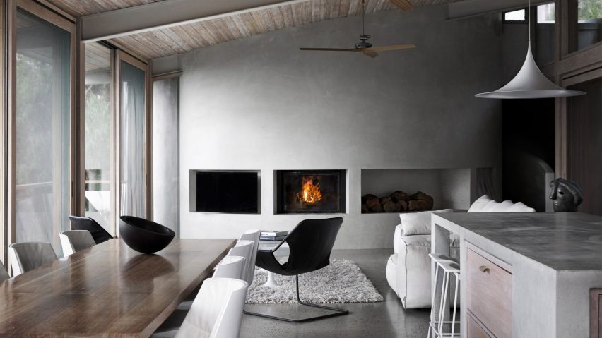Living room with concrete wall