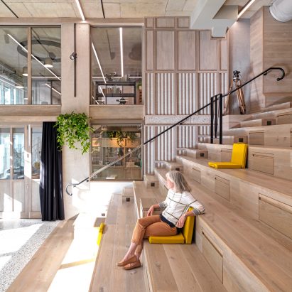 Auditorium steps in Paddington Works by Threefold Architects