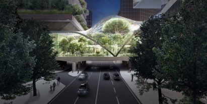 A glass bridge linking two skyscrapers in Milan