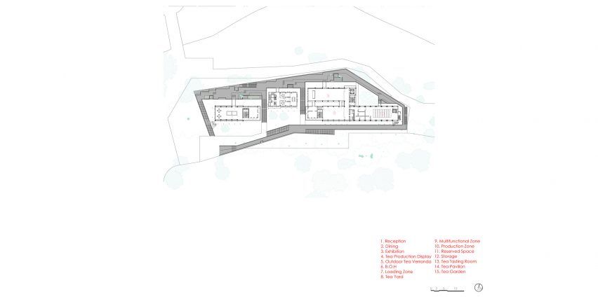 The first floor plan for (Re)forming Duichuan Tea Yards centre by O-office Architects