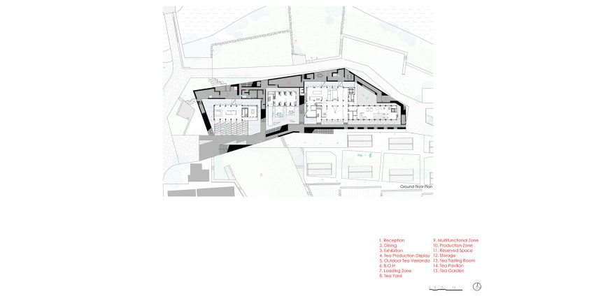 The ground floor plan for (Re)forming Duichuan Tea Yards centre by O-office Architects