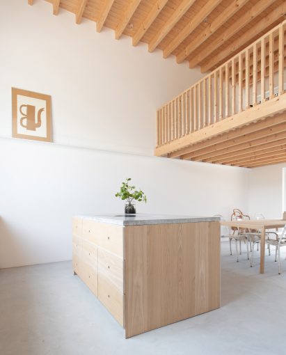 kitchen diner overlooked by mezzanine