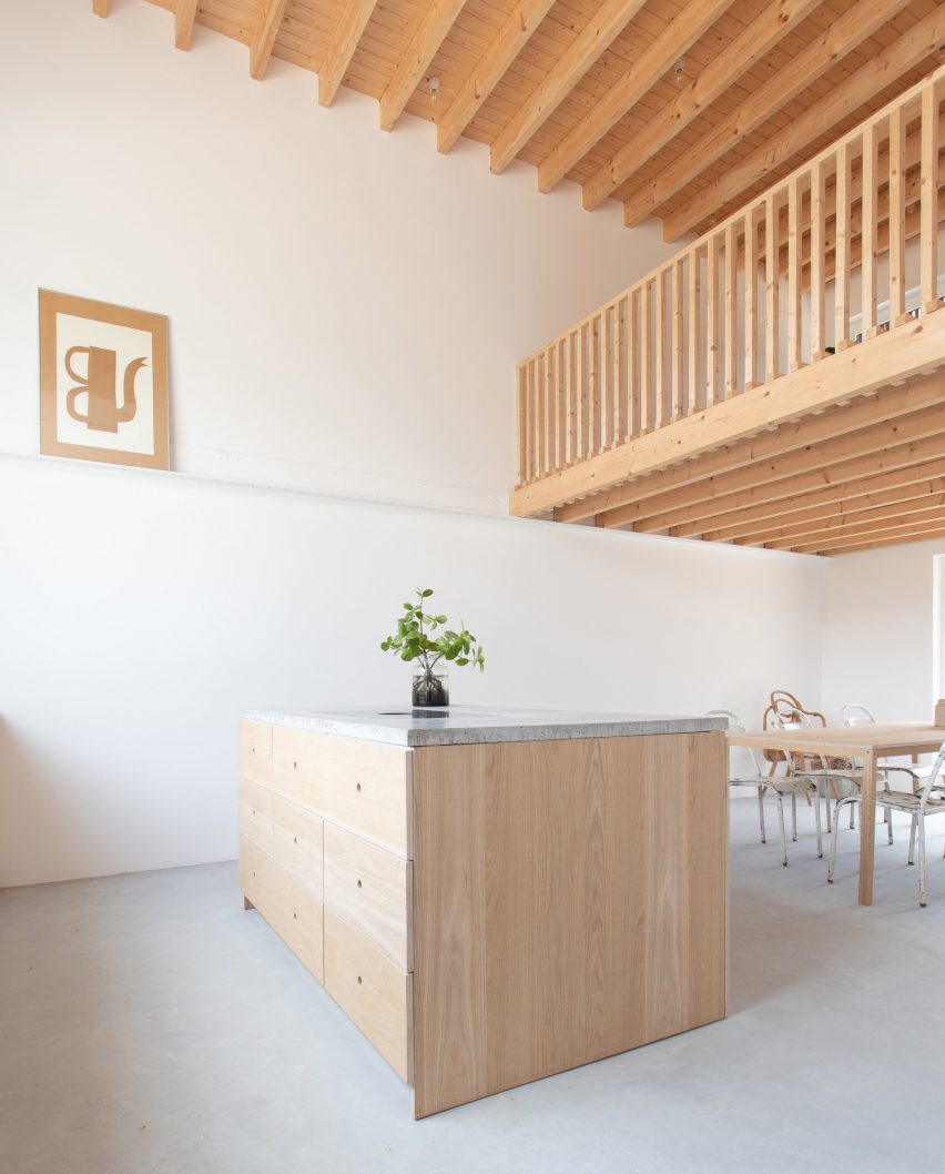kitchen diner overlooked by mezzanine
