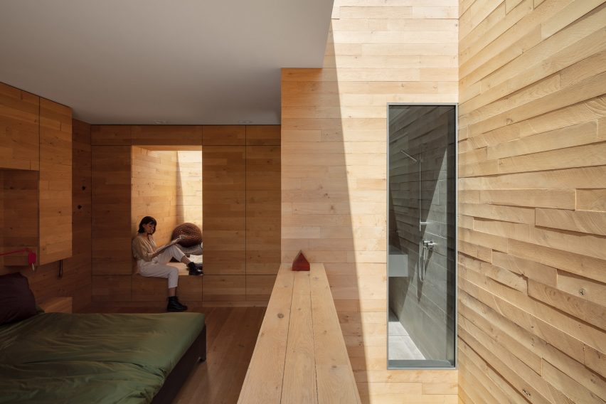 Wood-clad interior of Zecc Architecten house
