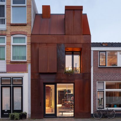 Corten-steel clad facade of Utrecht house