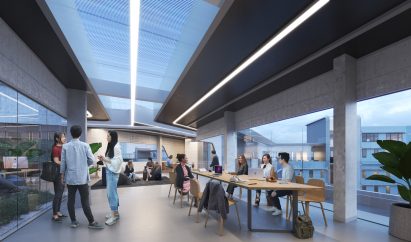 A co-living space inside the Student Residence Development at HKUST by Zaha Hadid Architects