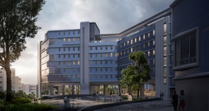 The prefabricated and tiled exterior of the Student Residence Development at HKUST by Zaha Hadid Architects