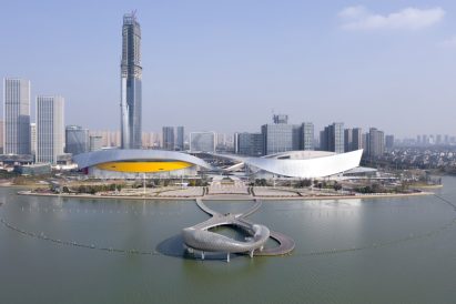 The exterior of the Suzhou Bay Cultural Center by Christian de Portzamparc
