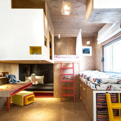 Bedroom with plywood cabin
