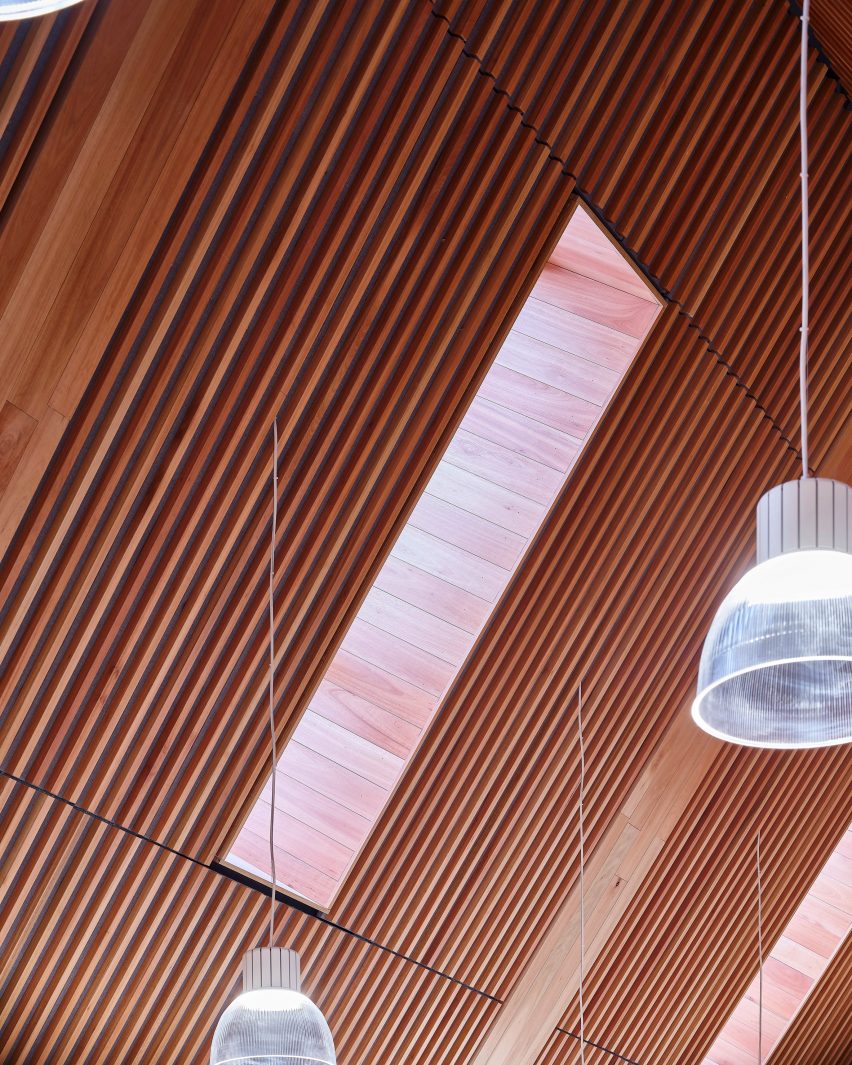 Slatted timber ceiling