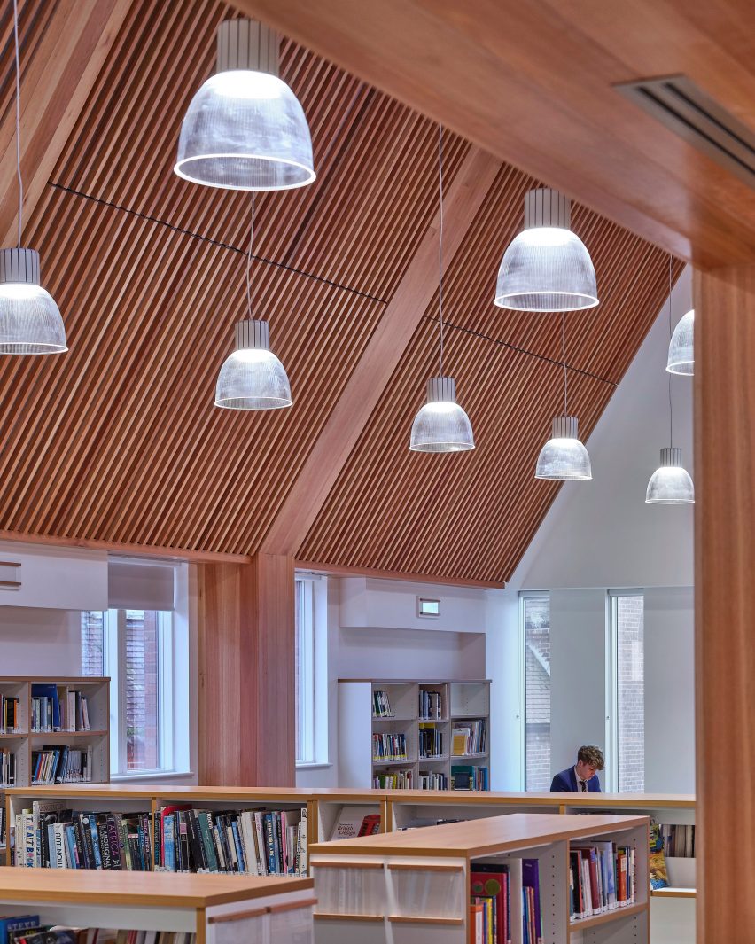 Pendant lighting in library
