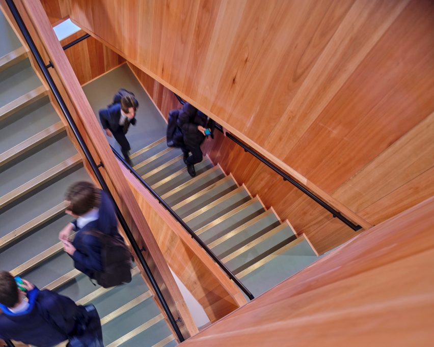Timber clad stairwell inside the new design