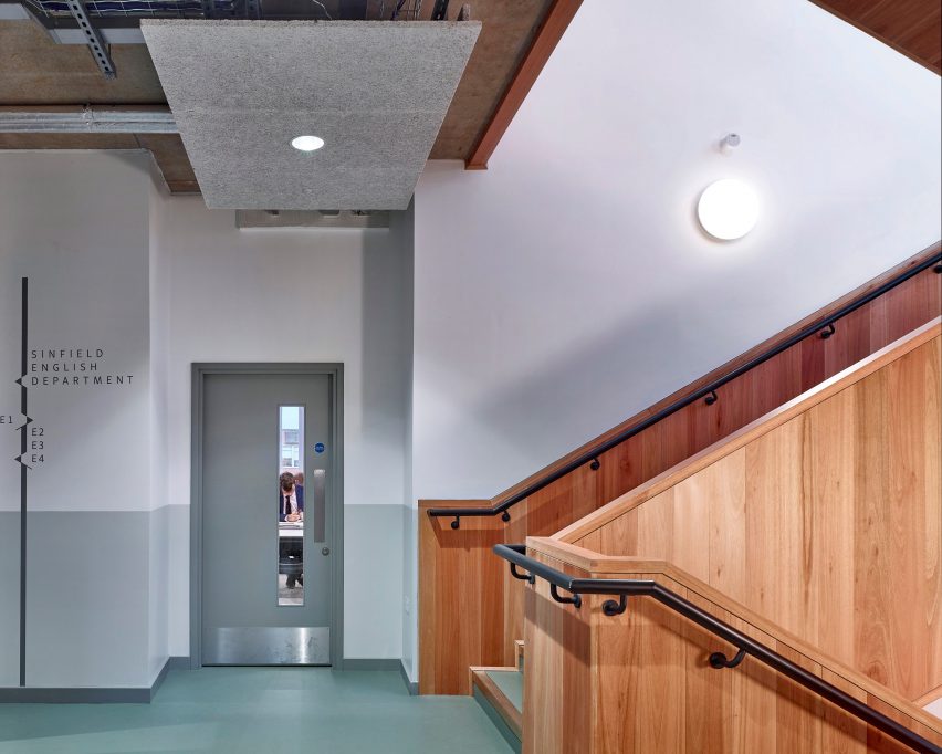 Corridor to classrooms next to timber stairwell