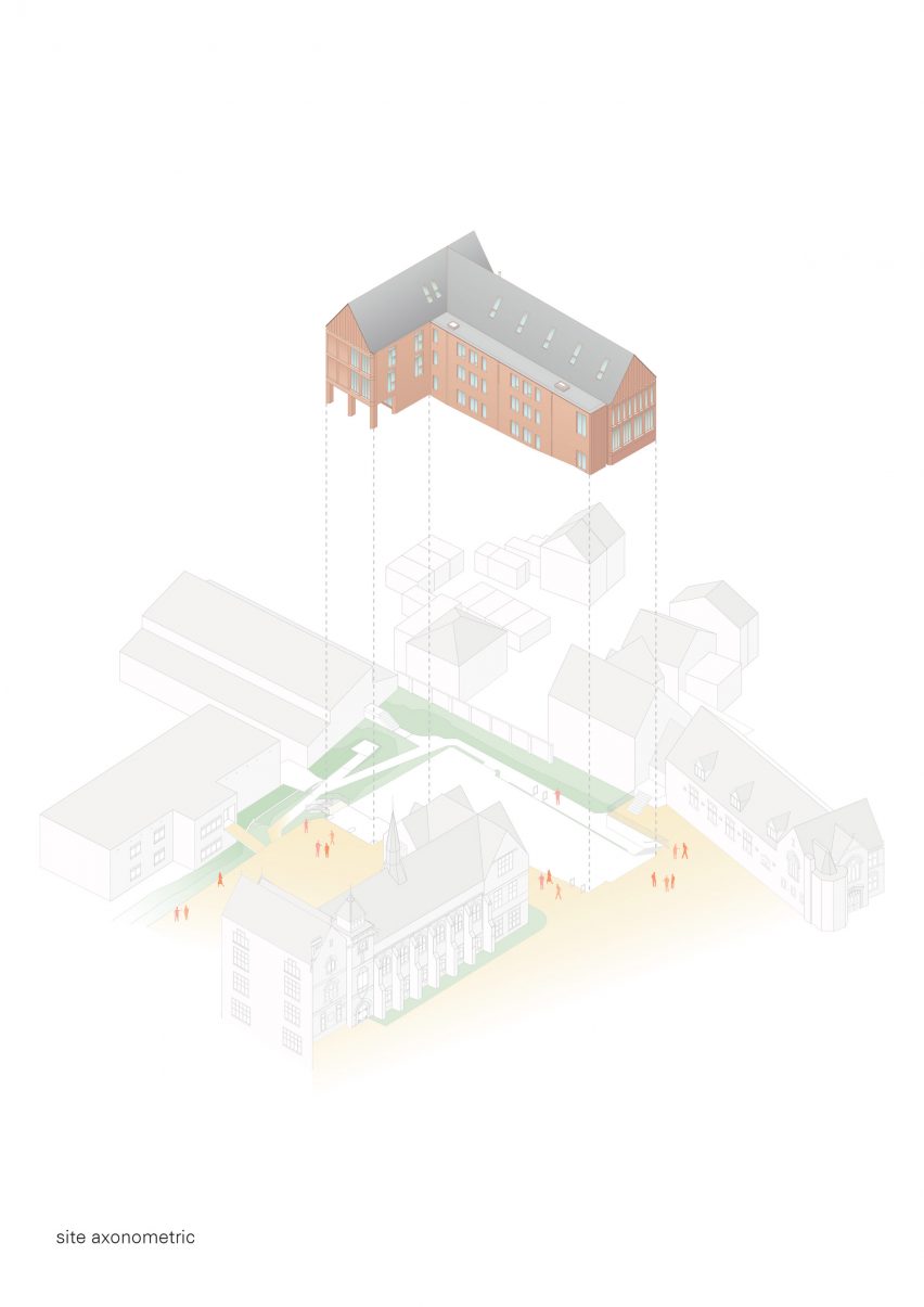 Axonometric of new structure and site interaction