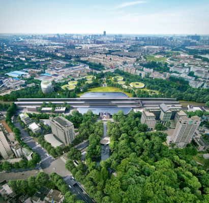 View of Train Station in the Forest by MAD