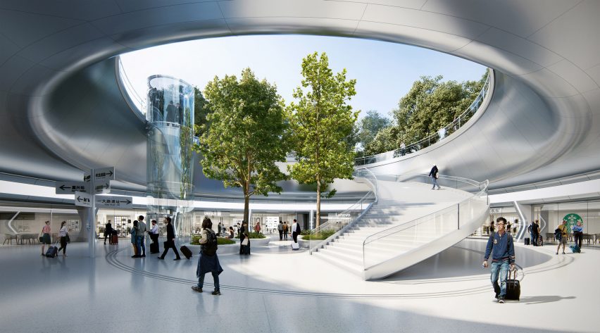 Sunken courtyard at Train Station in the Forest by MAD