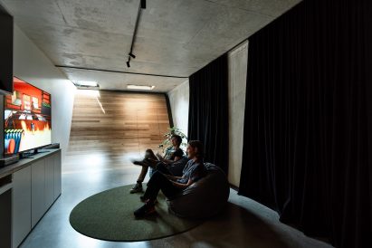 Basement with wooden slide from kitchen