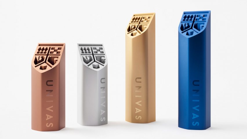 UNIVAS logo and trophy by Nendo