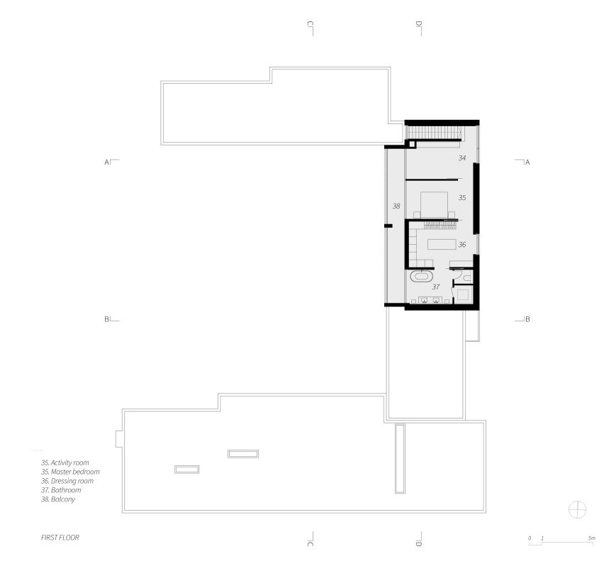 First floor plan for Villa Tennisvägen by Johan Sundberg Arkitektur