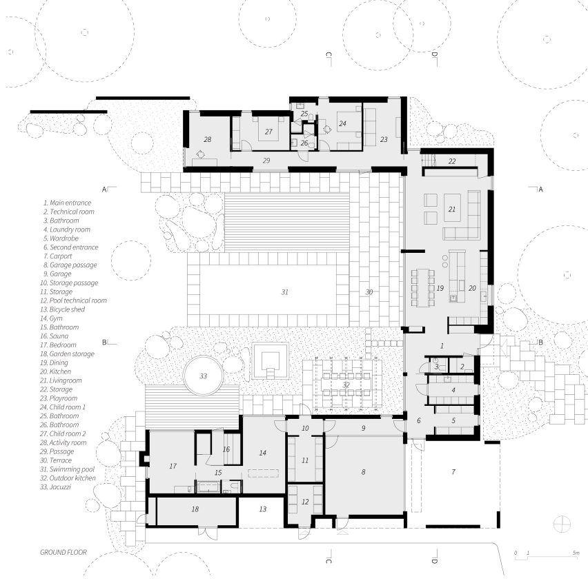 Ground floor plan for Villa Tennisvägen by Johan Sundberg Arkitektur