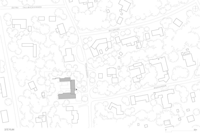 Site plan for Villa Tennisvägen by Johan Sundberg Arkitektur