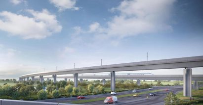 A visual of railway viaducts spanning a motorway in Warwickshire