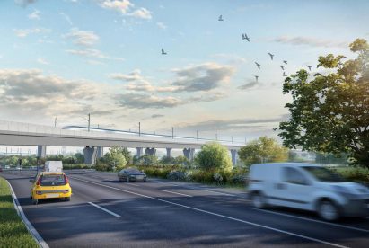 A visual of railway viaducts spanning a motorway in Warwickshire