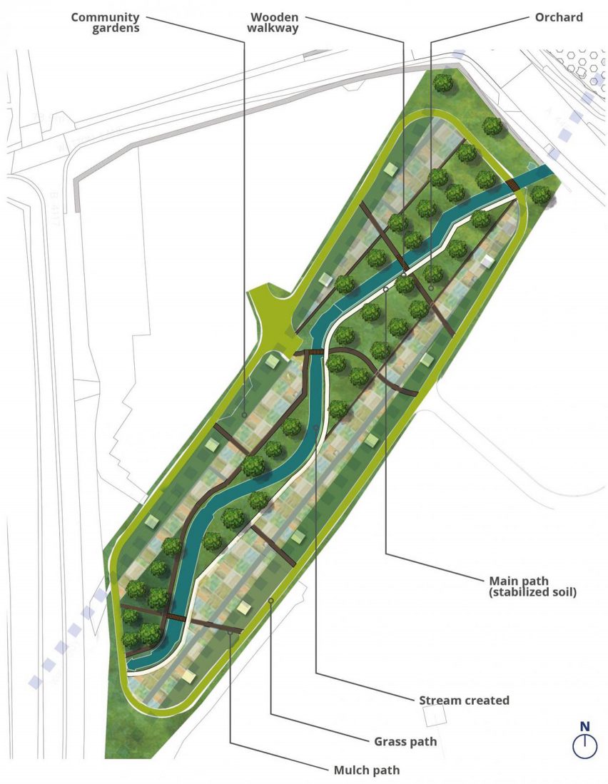 A proposed landscape plan for an orchard between Water Orton viaducts