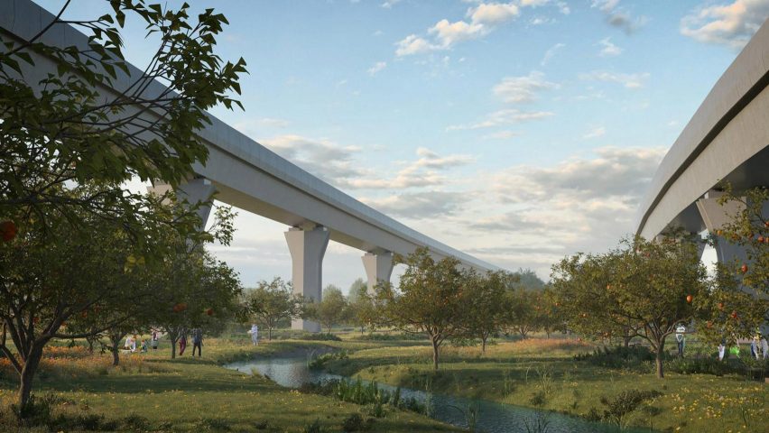 Weston Williamson + Partners designs HS2 viaducts above “community-led orchard”