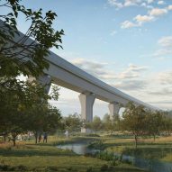A visual of an orchard below a pair of railway viaducts in Warwickshire