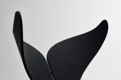 Sumi ink stained wood on fin shaped back rest
