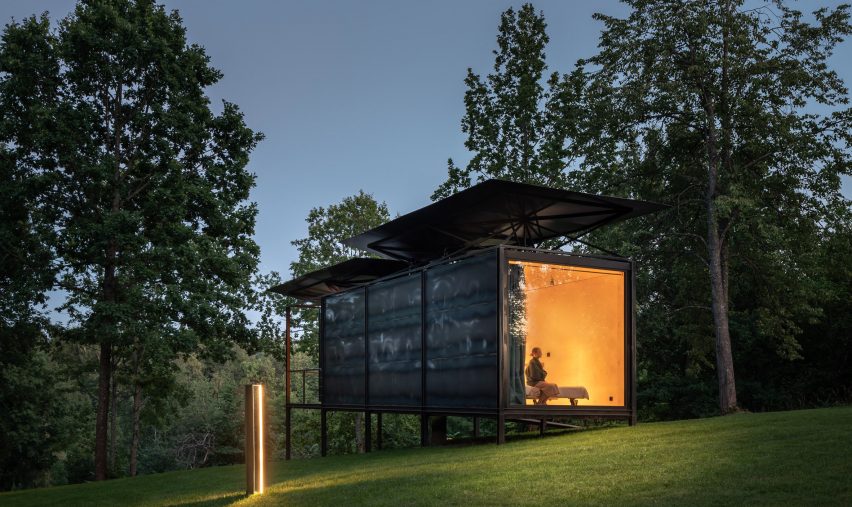 Glowing window on 019 Cabin by ŠA Atelier and Piritas
