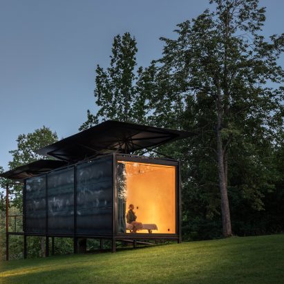 Glowing window on 019 Cabin by ŠA Atelier and Piritas