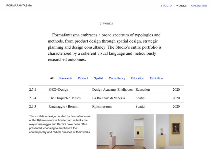 Another image of the website's project archive