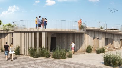 Asbury Park beach club's privacy screen designed like beach grass