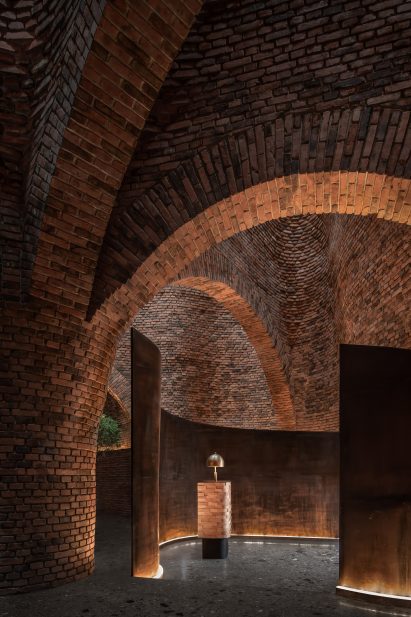A red-brick restaurant interior