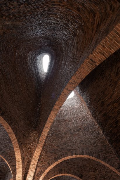 Skylights within a red-brick building