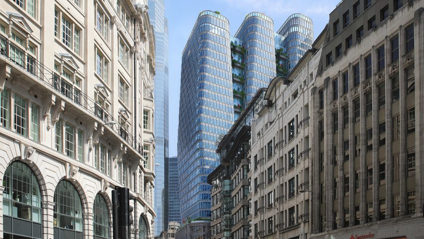 A visual of a trio of skyscrapers in east London