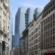 A visual of a trio of skyscrapers in east London