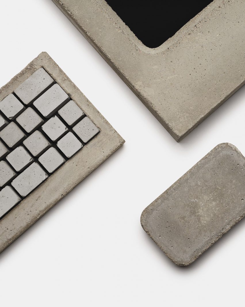 A close up of a clay keyboard and mouse