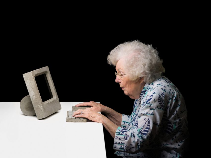 A photograph of a computer user interacting with one of the prototypes