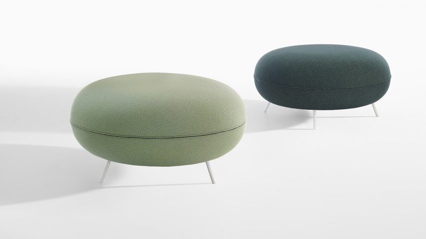 Green ottomans designed by Raffaella Mangiarotti for IOC Project Partners