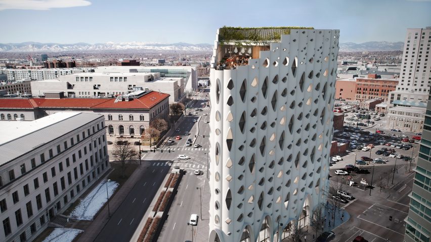 A rooftop view of Populus' green roof