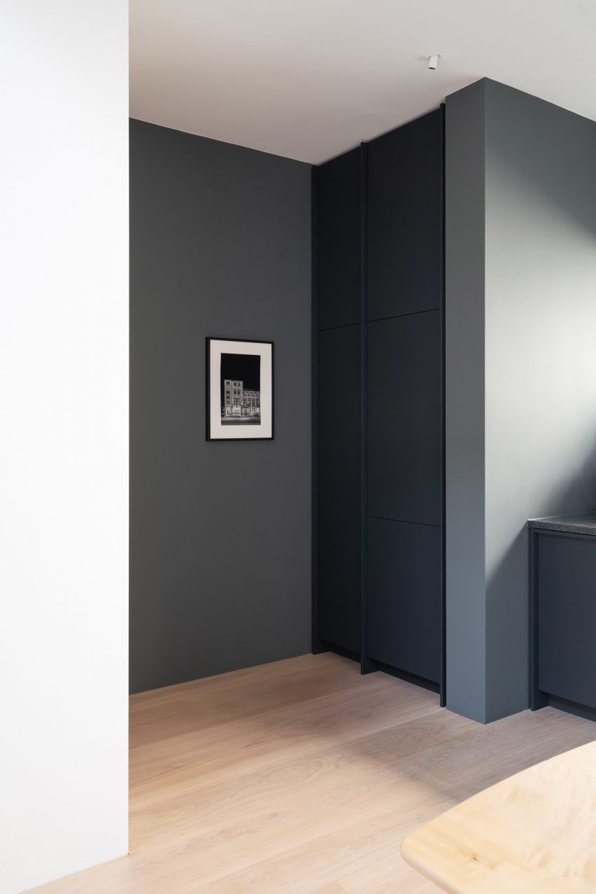 Dark grey zones the kitchen area