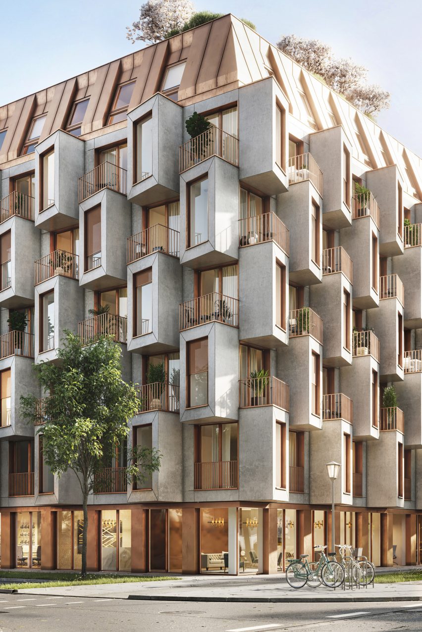 Protruding windows provide privacy on balconies