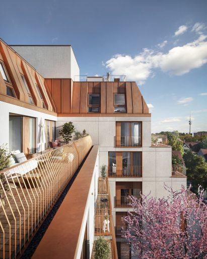 Brown metal clads the roof of the design by UNStudio