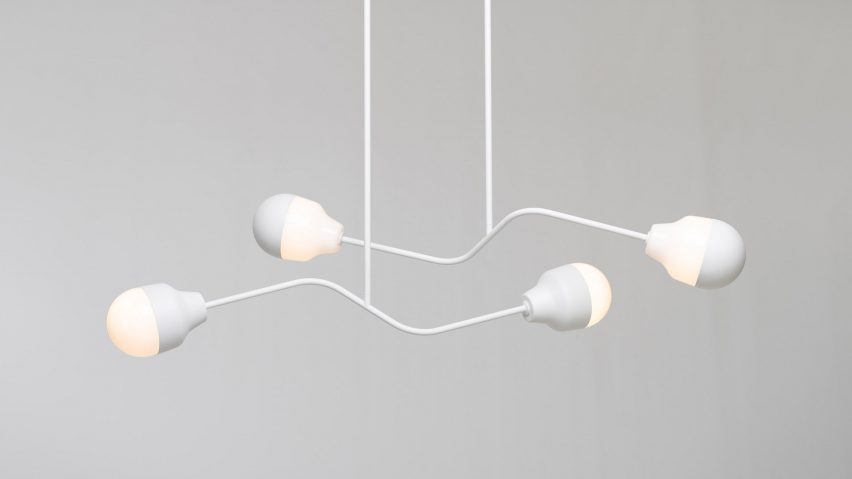 A white-painted aluminium chandelier by Estonian studio Saarepera & Mae