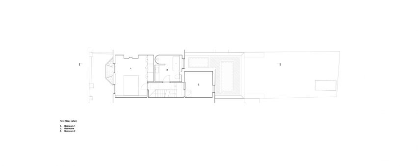 The first floor plan of a London house renovation by DeDraft